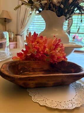 Handcarved Rustic Wooden Dough Bowl - Warm Brown